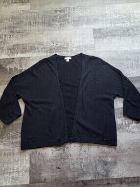 J. Jill size M Petite Linen Blend Cardigan Sweater black long sleeve open front